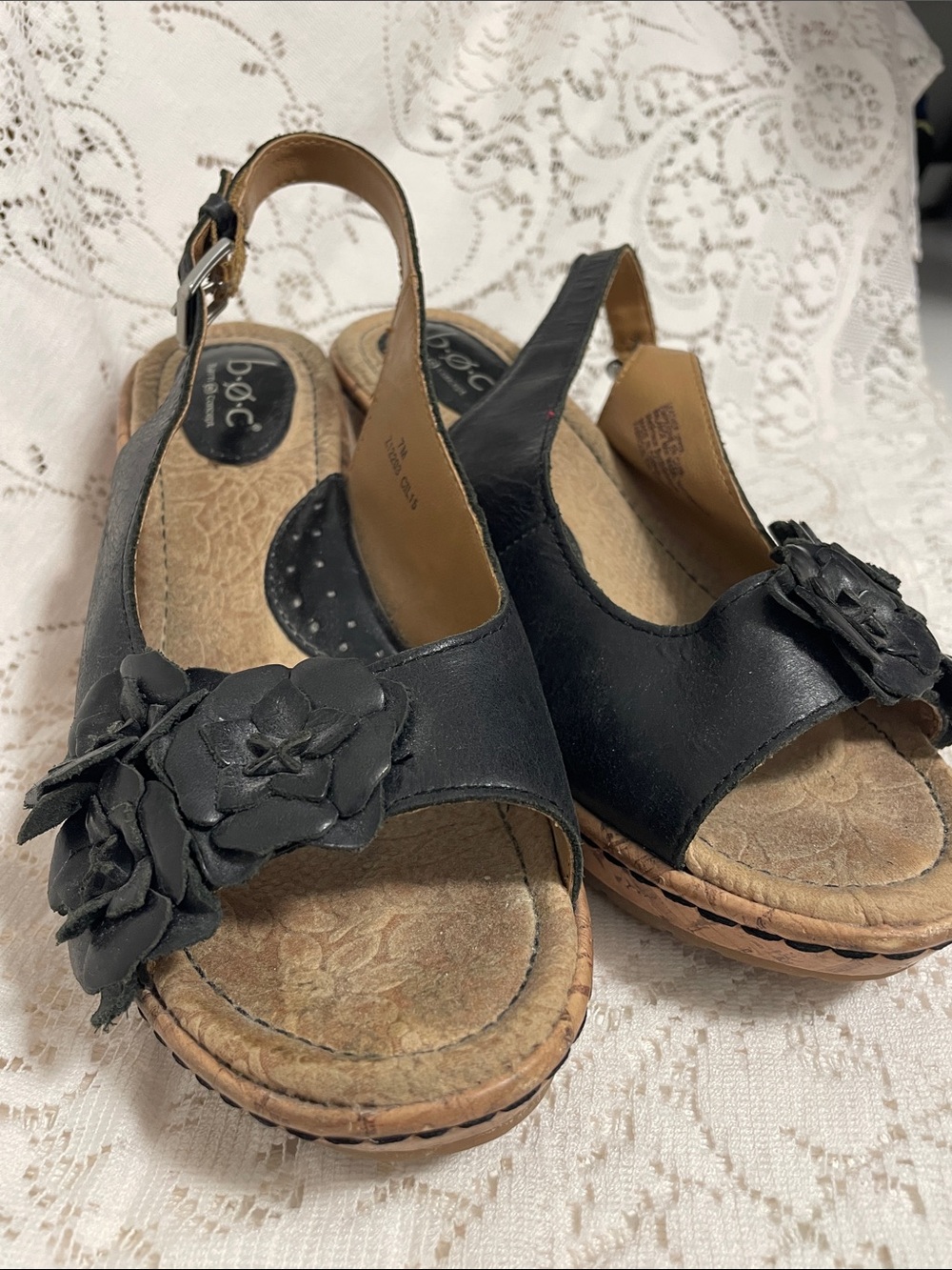 b.o.c. Black Floral Slingback Wedge Sandals